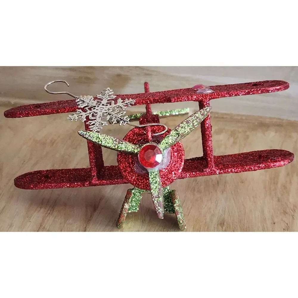 Christmas Tree Ornament Wooden Glitter Plane See Pictures